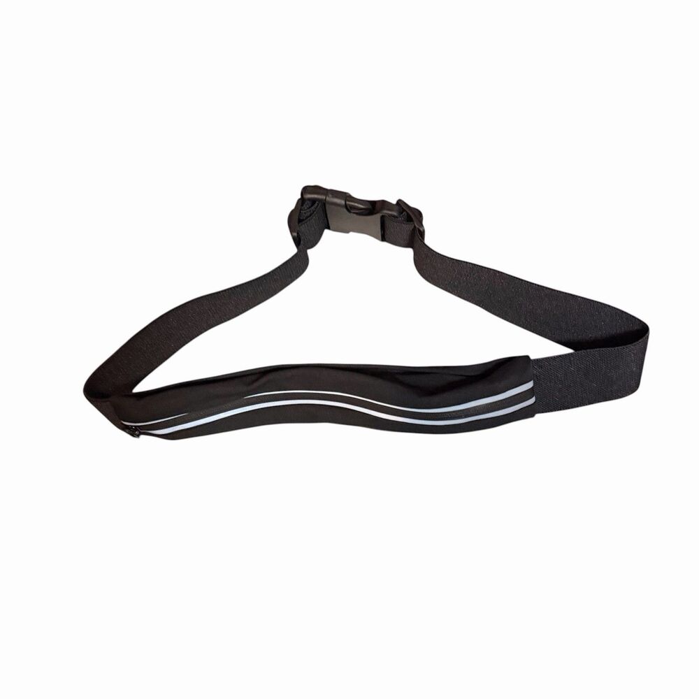 Black Adjustable Running & Jogging Waist Belt, 1 Pocket, Buckle, Reflective